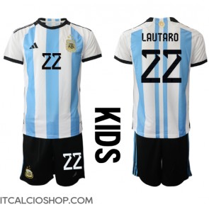 Argentina Lautaro Martinez #22 Prima Maglia Bambino Mondiali 2022 Manica Corta (+ Pantaloni corti)